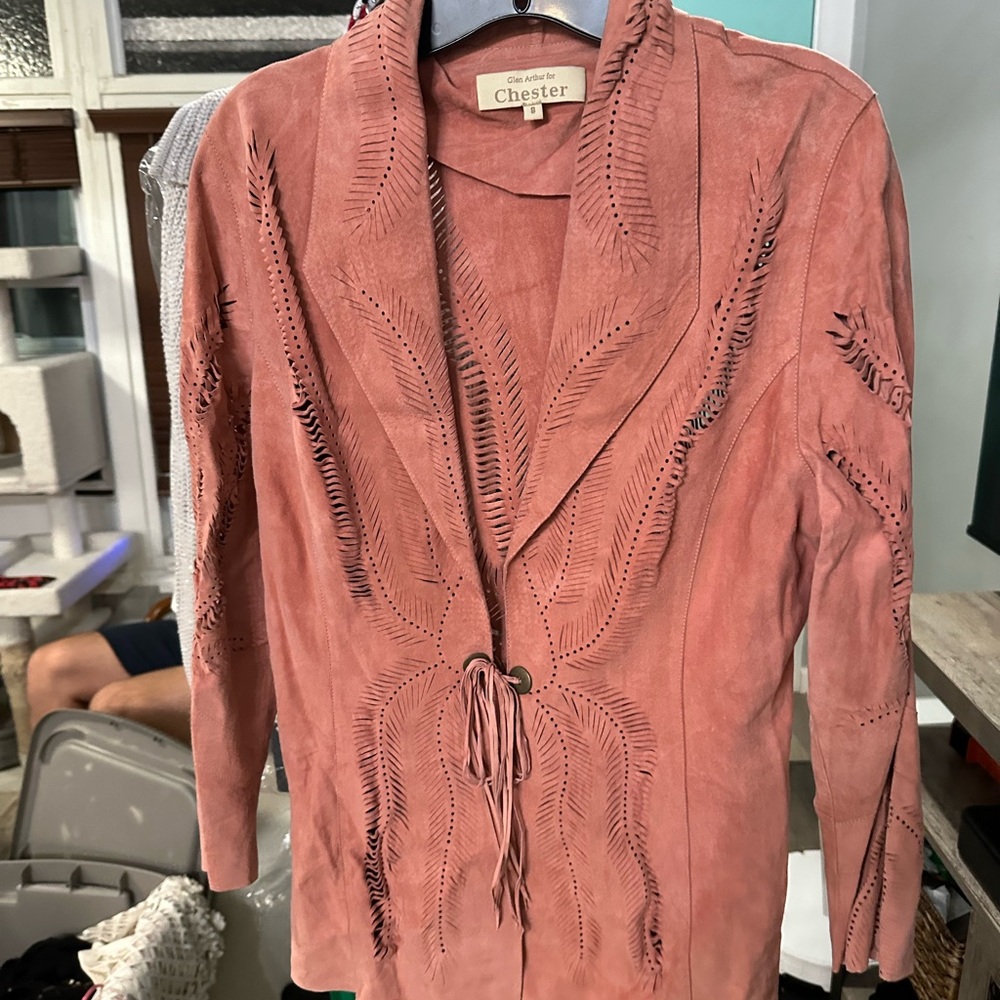 Soft Pink Blazer with Tie Closure and Long Sleeves